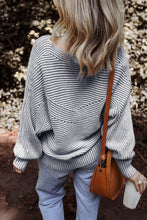 On the Line Blue Striped Ribbed Knit Sweater