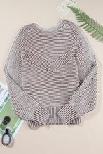 On the Line Coffee Striped Ribbed Knit Sweater