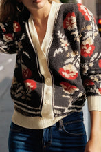 Touch of Charm Black Floral Button Cardigan