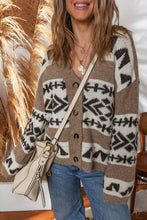 Global Vibes Geometric Button Cardigan