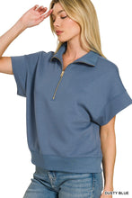 Believe Me Dusty Blue Scuba Neck Half Zip Pullover