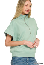 Believe Me Dusty Green Scuba Neck Half Zip Pullover