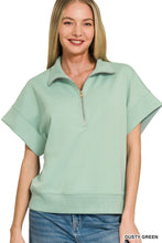 Believe Me Dusty Green Scuba Neck Half Zip Pullover