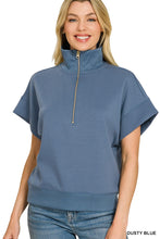 Believe Me Dusty Blue Scuba Neck Half Zip Pullover
