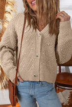 Feminine Charm Pearl Embellished Button Cardigan