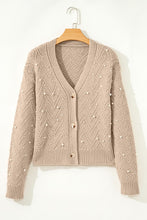 Feminine Charm Pearl Embellished Button Cardigan