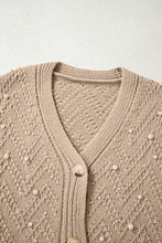 Feminine Charm Pearl Embellished Button Cardigan
