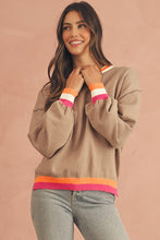 Casual Vibes Striped Trim Drop Shoulder Sweater