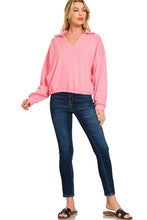 Give You Joy Pink French Terry Collared Pullover