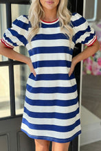 Summer Freedom Stripe Puff Sleeve Dress