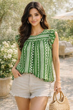 Vacation Glow Green Ruffle Sleeve Top
