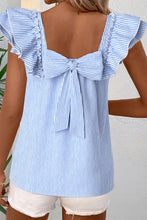 Lost In You Blue Stripe Bow Ruffled Blouse