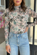 Floral Beauty Green Floral Mesh Top