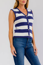 Take Me Along Button Up Striped Knit Top