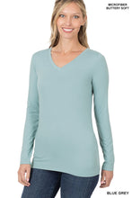 It's Your Chance Blue Gray Brushed Microfiber Long Sleeve V-Neck