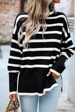 Want It All - Black Stripe Mock Neck Loose Fit Knit Side Open Sweater