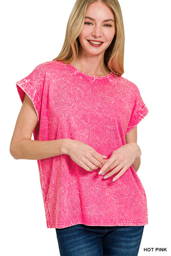 Certain Joy Teal Hot Pink Mineral Wash Tee