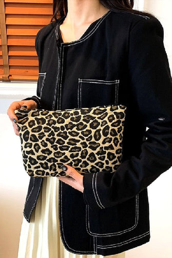 Leopard Travel Clutch-Khaki