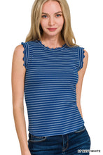 Treat Yourself Navy Ruffle Trim Tank