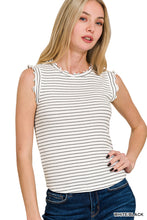 Treat Yourself White Ruffle Trim Tank