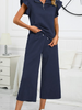 Textured Ruffled Cap Sleeve Top and Wide Leg Pants Set-Navy