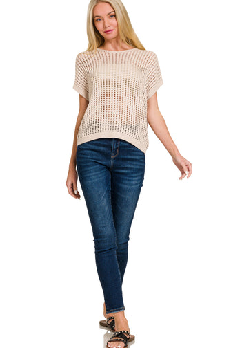 Be the One Beige Crochet Knit Sweater