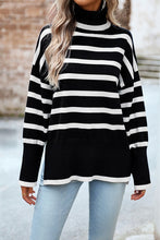 Want It All - Black Stripe Mock Neck Loose Fit Knit Side Open Sweater