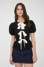 No One Else Black Front Bow Puffer Top