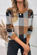 Up To You - Plaid Print Round Neck Loose Fit Sweater