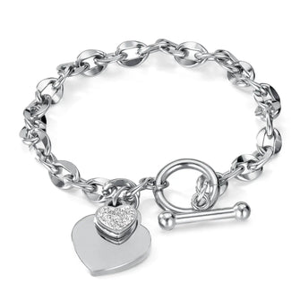 Heart Pendant ChaIn Bracelet-Silver