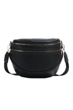 Black Double Zip Faux Leather Crossbody