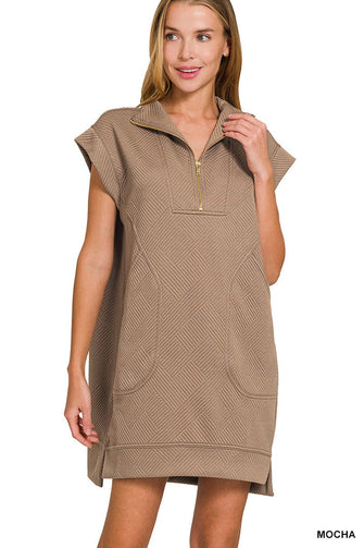 We've Got History Mocha Textured Zipper Mini Dress