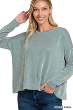 Your Best Day - Green Ribbed Drop Shoulder Long Sleeve Top