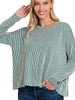 Your Best Day - Green Ribbed Drop Shoulder Long Sleeve Top