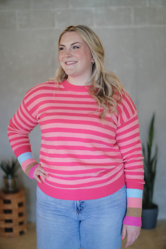 One Of A Kind - Rose Crewneck Color Block Sweater